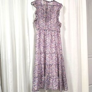 Floral Sleeveless Boho Cottage Prairie Womens Dress Size‎ L Lined Tiered